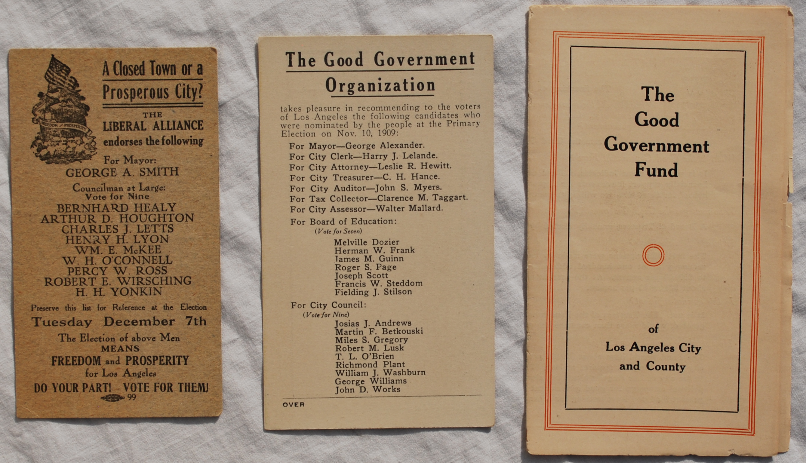 Image for Three Pieces of Los Angeles Political Ephemera, 1909-1911.