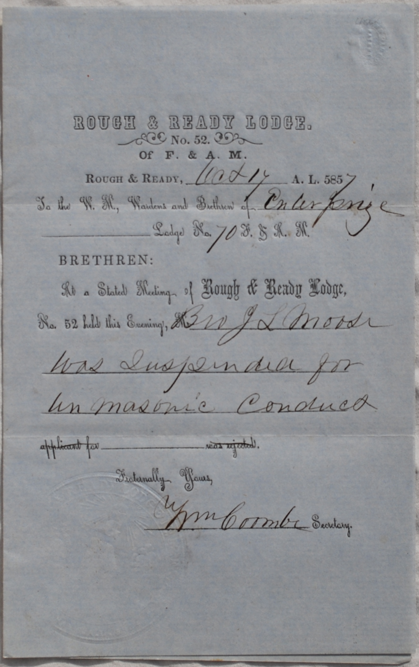 Image for Masonic Lodge Suspension.