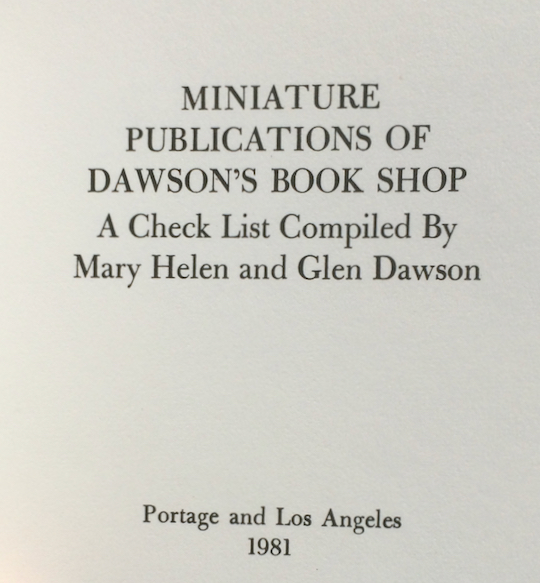 Image for Miniature Publications of Dawson's Book Shop: A Check List